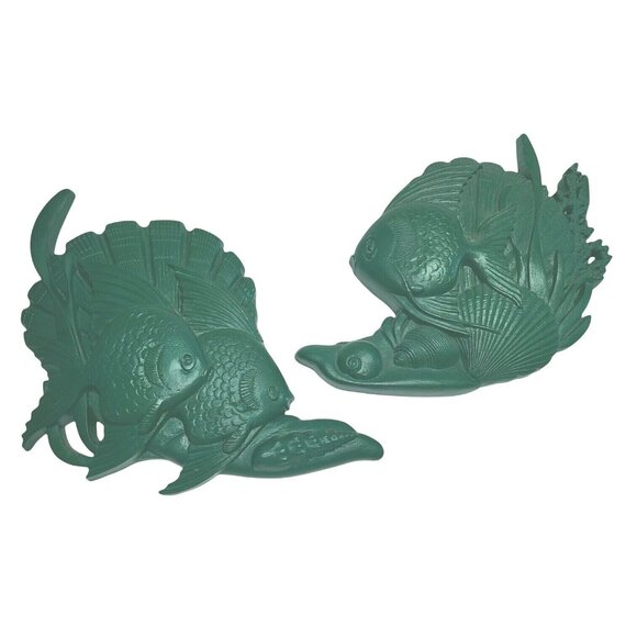 Vintage Homco Green Fish Wall Hanging Decor Set Of 2* 51 - Picture 1 of 11